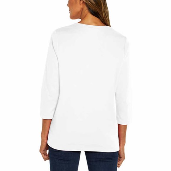 White NWT Orvis Ladies' ¾ Sleeve Split Neck  Pima Cotton Top - Picture 4 of 5